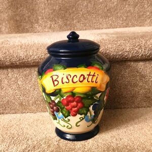 Nonni's Handpainted Biscotti Cookie Jar w/ Lid Cobalt Blue 9" Tall